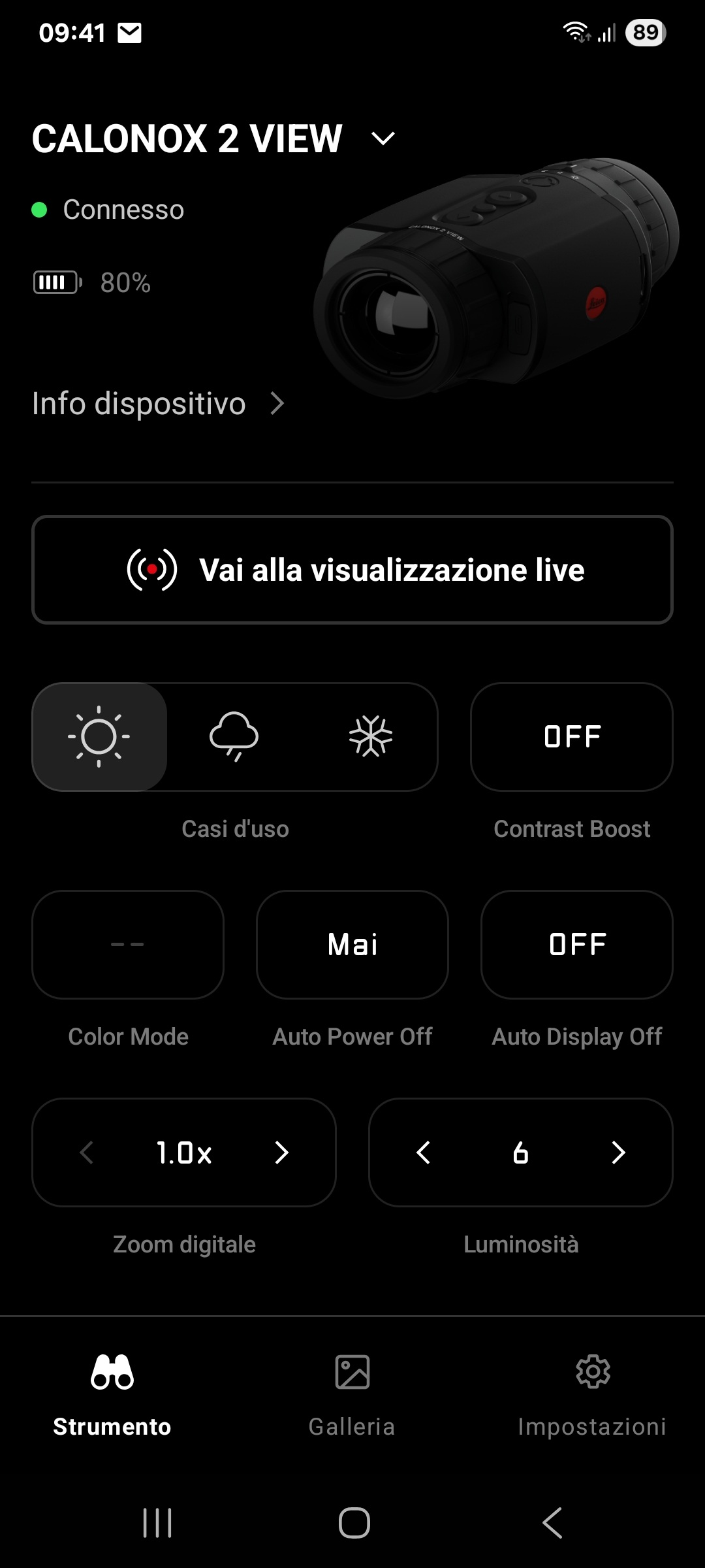 La schermata iniziale della APP Leica 2hunt del Calonox 2